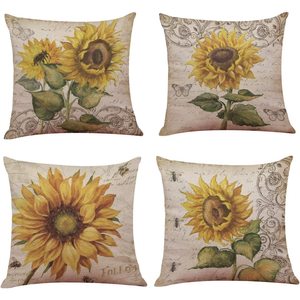 Sunflower <b>Throw</b> Pillow <b>Cover</b> Square Linen Cotton Home Decor Cushion Case With Floral Pattern For <b>Sofa</b> Bedroom - Product Image 1