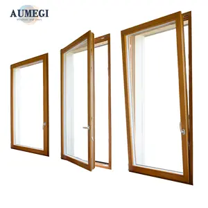 Aumegi Aluminium aman dengan jendela, desain jendela terbaru warna coklat, jendela tingkap Aluminium, miring dan jendela Putar