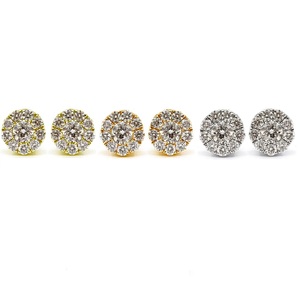 Magnifiques boucles d'oreilles halo en or blanc massif 18 carats avec grappe de diamants naturels pour la cérémonie de remise des diplômes - Product Image 4