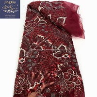 Tissu en tulle à sequins et perles avec appliques florales surdimensionnées pour robes de soirée formelles africaines