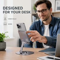 Support de bureau pliable en acier carbone, rotatif à 360 degrés, pour smartphone et tablette