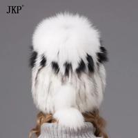 JKP Winter-Damenfellmützen: Gestrickte Bommel-Nerzmütze für Frauen mit anpassbarem Futter, Reise-Beanie aus gängigem Stoff, verstellbar