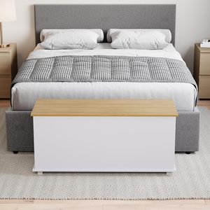 Vida Designs Leon Modern Wood White <strong>Oak</strong> <strong>Storage</strong> Ottoman 100x40x48cm Lift-Up Lid <strong>Bench</strong> for Toys Bedding &amp; Footstool Use - Product Image 3