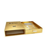Boîte à tiroir de luxe personnalisée en or avec doublure en éponge, pelliculage mat, gaufrage, logo en creux, emballage cadeau haut de gamme recyclable pour