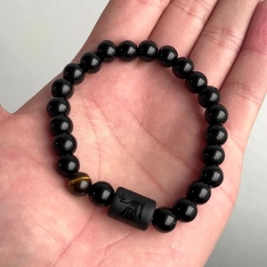 Bracciale con ciondoli dei 12 segni zodiacali, perline di vetro nero, bracciale elastico con occhio di tigre naturale per gioielli da <span class=keywords><strong>uomo</strong></span> - Product Image 2