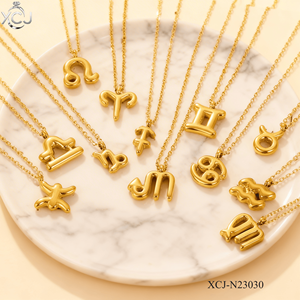 Gioielli alla Moda, Collana con Ciondolo in Acciaio Inossidabile Placcato Oro 18K PVD, Collane con 12 <span class=keywords><strong>Segni</strong></span> <span class=keywords><strong>Zodiacali</strong></span> per Donne - Product Image 1