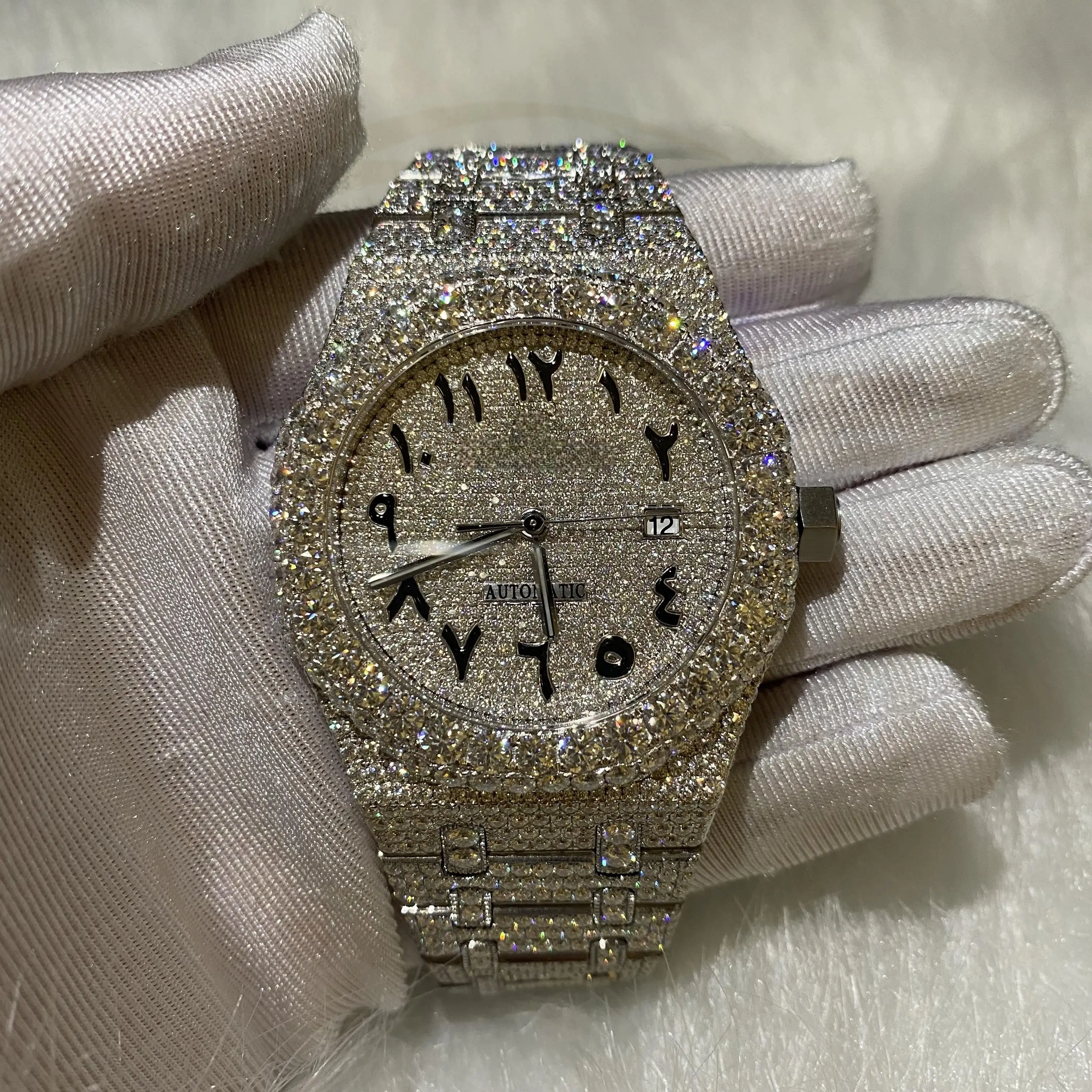 Iced Out VVS Moissanite orologio Hip-Hop meccanico busto giù orologio da polso