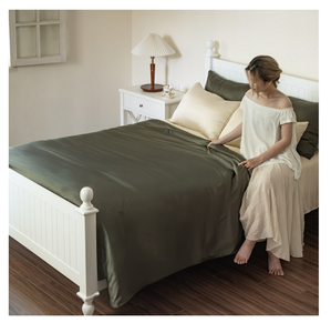 Fabricant de literie au Vietnam, housse de couette 100% viscose de bambou biologique, style hôtel, vert olive uni, 300TC 60s, douce et lisse - Product Image 1
