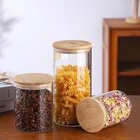 300ml 380ml 450ml 650ml 1000ml 1500ml Couvercle en bambou Pots de stockage en verre à haute teneur en borosilicate avec couvercles en bambou