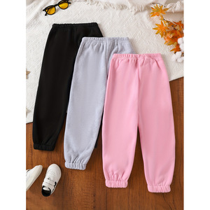 Girls Winter Sports Pants Soft Cotton Elastic Waistband Warm Track Pants For Kids Pink Gray Black Mixed Colors - Product Image 5