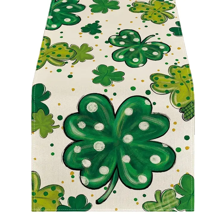 St. Patrick 'S Day Dwerg Klaver Linnen Tafelloper Luxe Eettafelkleed Placemats Doek Servet Groothandel