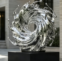 Sculpture moderne en acier inoxydable en forme de vague, pièce d'art métallique pour les halls d'hôtels et les entrées, décoration abstraite sur le thème de l'eau tourbillonnante
