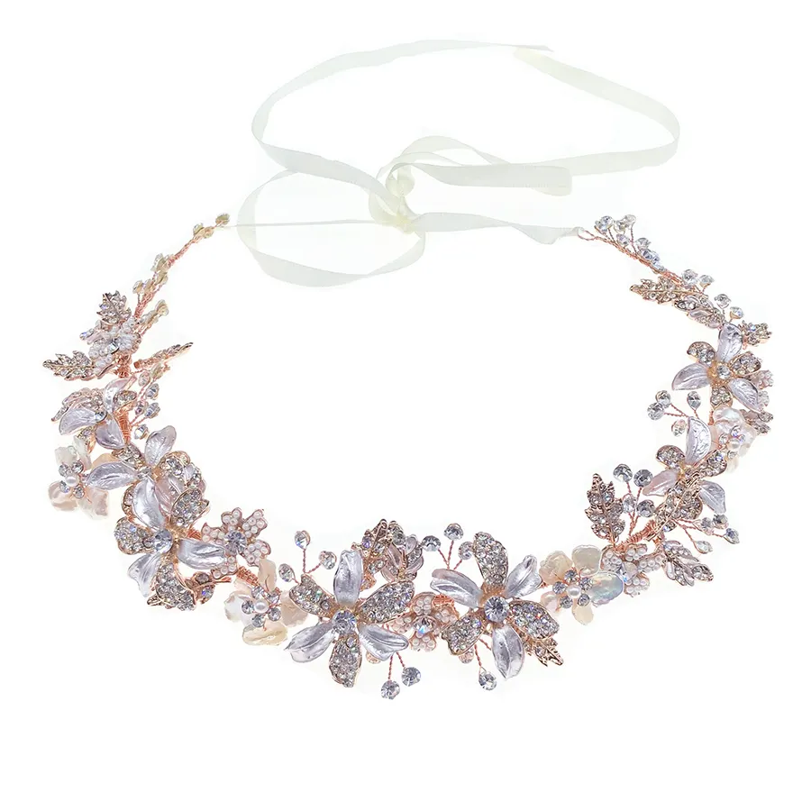 Luxe strass bloem bruids hoofddeksel rose gold wedding hoofddeksel crystal haar wijnstok