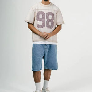 夏季裁剪超大足球运动衫t恤定制条纹设计透气300克网眼运动健身宽松合身男士 - Product Image 4