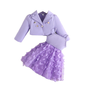 Completo Moda Bambina: Giacca e Vestito in Due Pezzi, Stile Europeo e Americano, Abbigliamento Nero per Bambine - Product Image 1