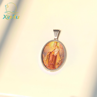 Liontin Oval Mewah dari Baja Anti Karat Berlapis Cat untuk Perhiasan Religius dan Hadiah Doa