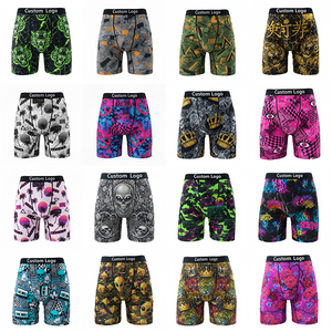 Sous-vêtements pour hommes à imprimé <span class=keywords><strong>floral</strong></span> de crâne gothique Noir et blanc Style tatouage Boxer respirant en gros Boxers sans couture pour hommes Trunks - Product Image 2