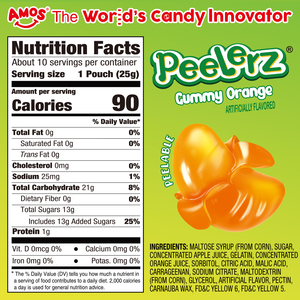 Amos Peelerz Sweets, Golosinas con Sabor a Naranja, 240g, Paquete Individual para Compartir, Caramelos de Goma Pelables - Product Image 6