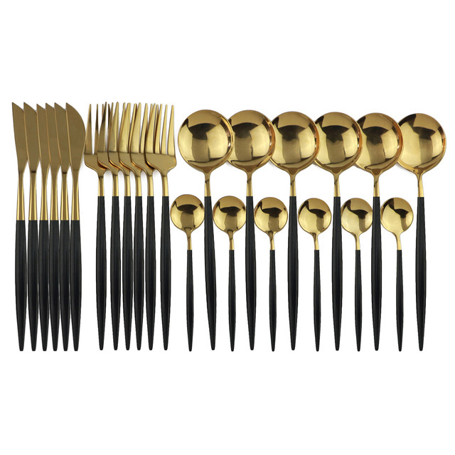 Western Royal Gold Cutlery Wedding Party Cutlery Spoon Knife Fork Set Flatware Fork Stainless Steel Kitchen Modern Support 4pcs · image 4