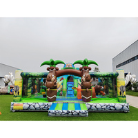 Château gonflable Jungle Park pour enfants, combo toboggan et structure gonflable, animaux de la savane, pour divertissement en plein air