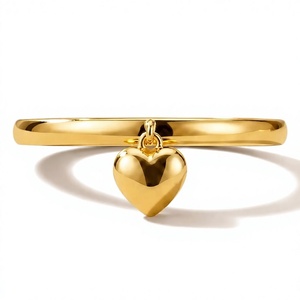 Yellow Gold Plated Heart Pendant <b>Plain</b> Band Silver <b>Ring</b> Romantic Unisex Everyday Wear - Product Image 1