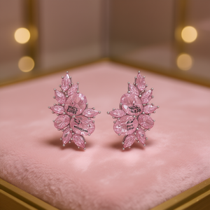 Pendientes con forma de flor de cristal rosa para mujer, joyería romántica para fiesta, con engaste de garra E2835 - Product Image 2