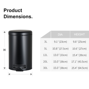 Poubelle ronde en acier inoxydable à commande au pied, blanche, noire, argentée, 3L, 5L, 12L, 20L, 30L - Product Image 3
