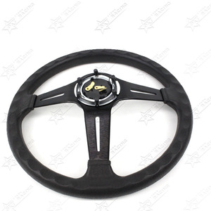 Volante de plato profundo de PU de 350mm y 14 pulgadas, volante <span class=keywords><strong>Universal</strong></span> deportivo de carreras, negro, plateado, rojo, azul, radios, volante de coche con logotipo ND - Product Image 2