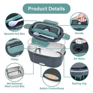 Lot de chauffe-plats en acier inoxydable 12V 110V 220V pour voiture, maison, extérieur, travail, camping – Noir - Product Image 4