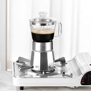 Yeni stil kristal cam üstü alüminyum cam elektrikli Stovetop Moka Pot Mocha Espresso kahve Moka makinesi