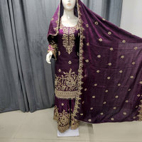 QUNOOT CLOSET Salwar Kameez Traditionnel Brodé en Polyester/Nylon à Séchage Rapide pour Femme, Style Indien et Pakistanais, Ensemble Palazzo pour Mariage