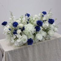 Rangkaian Bunga Artifisial Biru Dongker Putih, Dekorasi Bunga Palsu Hydrangea Mawar untuk Hiasan Tengah Meja Pernikahan