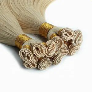 適用のためのテープ接着剤または熱なしより快適な手で結ばれた横糸の毛延長明るい色100% ロシアの毛