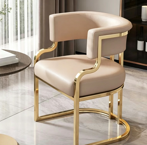 Silla Moderna de Metal para Salón de Uñas, Silla Tapizada con Acabado Dorado, Asiento de Descanso para Comedor o Salón - Product Image 5