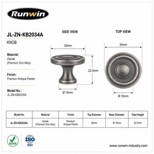 앤틱 퓨터 아연 합금 캐비닛 원형 손잡이, 주방 찬장 가구, 침실, 욕실용 간편 설치 - Product Image 5