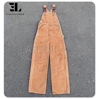LARSUR Salopette de travail personnalisée en toile de canard matelassée et doublée, style vieilli, pour homme, type charpentier, salopette cargo, combinaison de travail en toile, vêtement de travail en denim