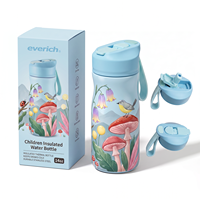 Bouteille d'eau pour enfants de 14 oz avec couvercle de protection, en acier inoxydable 304, à double paroi, isolée sous vide, avec paille, design personnalisé
