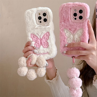 Coque de protection d'hiver 3D en peluche moelleuse pour femmes et filles, étui de téléphone mignon en peluche pour iPhone 17 16 15 14 13