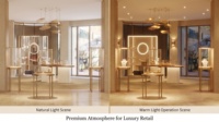 Ensemble de présentoirs à bijoux en métal de luxe, présentoir sur pied, vitrine en verre trempé, acier inoxydable, LED blanc chaud, écologique, robuste