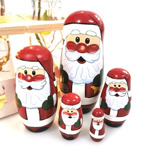 Juego de muñecas anidadas coloridas de recuerdo de Matryoshka de Navidad de madera tradicional rusa para niños - Product Image 3