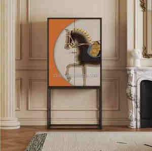 Japanische Wohn möbel Hochwertiges Vintage Holz Side board <span class=keywords><strong>2</strong></span>-türiger Eichenholz-Lagers chrank mit Metallkreuzungs-Weins chrank - Product Image 2