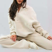 Ensemble de sweats à capuche amples pour femmes, col montant, fermeture éclair quart, style décontracté, haute qualité, vente en gros