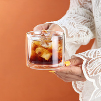 Mug en verre borosilicate à double paroi avec poignée, tasse à café isolée transparente, mug pour thé chaud et froid à domicile, logo personnalisé disponible