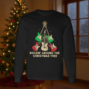 Rockin' Around The Christmas Tree Guitar Holiday T-shirt a maniche lunghe per adulti, girocollo unisex, stampa digitale - Product Image 2
