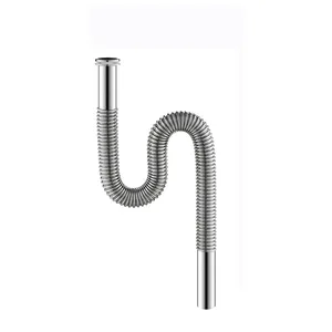 Cocina cromo plata 304 Acero inoxidable tubos flexibles agua de manantial P S tubo trampa manguera de drenaje Flexible para lavabo