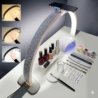 Lampe de bureau demi-lune de luxe en strass avec support de téléphone, logo personnalisé, lumière LED pour table de manucure, pour salon de manucure et technicien(ne) en ongles
