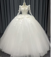 S1994Y Robe de mariée féerique de luxe à manches longues, style princesse, avec jupe tutu et motifs floraux tridimensionnels en gaze légère, très vendue