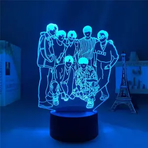 3D LED 밤 빛 BTS Kpop 7 색 변경 아크릴 테이블 책상 램프 터치 스위치 장식 생일 크리스마스 선물