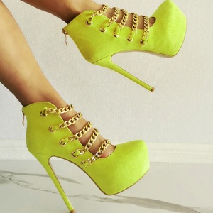 Bottes à plateforme 2022 à talon haut, bout rond ajouré, chaîne dorée, montantes à la cheville, fermeture éclair arrière, sexy - Product Image 6