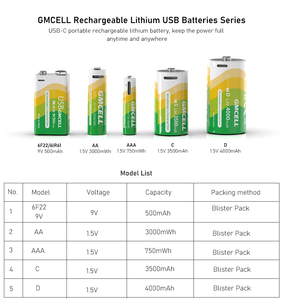 Thêm pin di động AA AAA C D Kích thước Li-ion USB-C pin LR14 LR20 gmcell 1.5V có thể sạc lại USB pin - Product Image 4